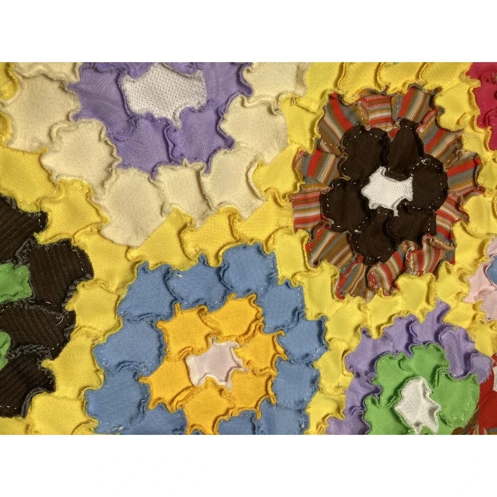 Vintage Hand Stitched Quilt Topper Grandmother's Flower Garden 95”x76”